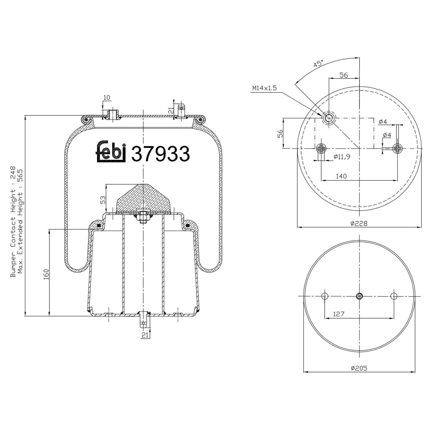 Febi Bilstein 37933 Luftfederbalg mit Stahlkolben , 1 Stück