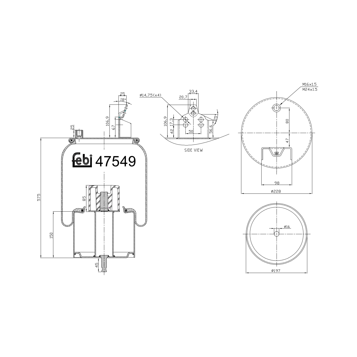 Febi Bilstein 1x 47549 Luftfederbalg mit Stahlkolben