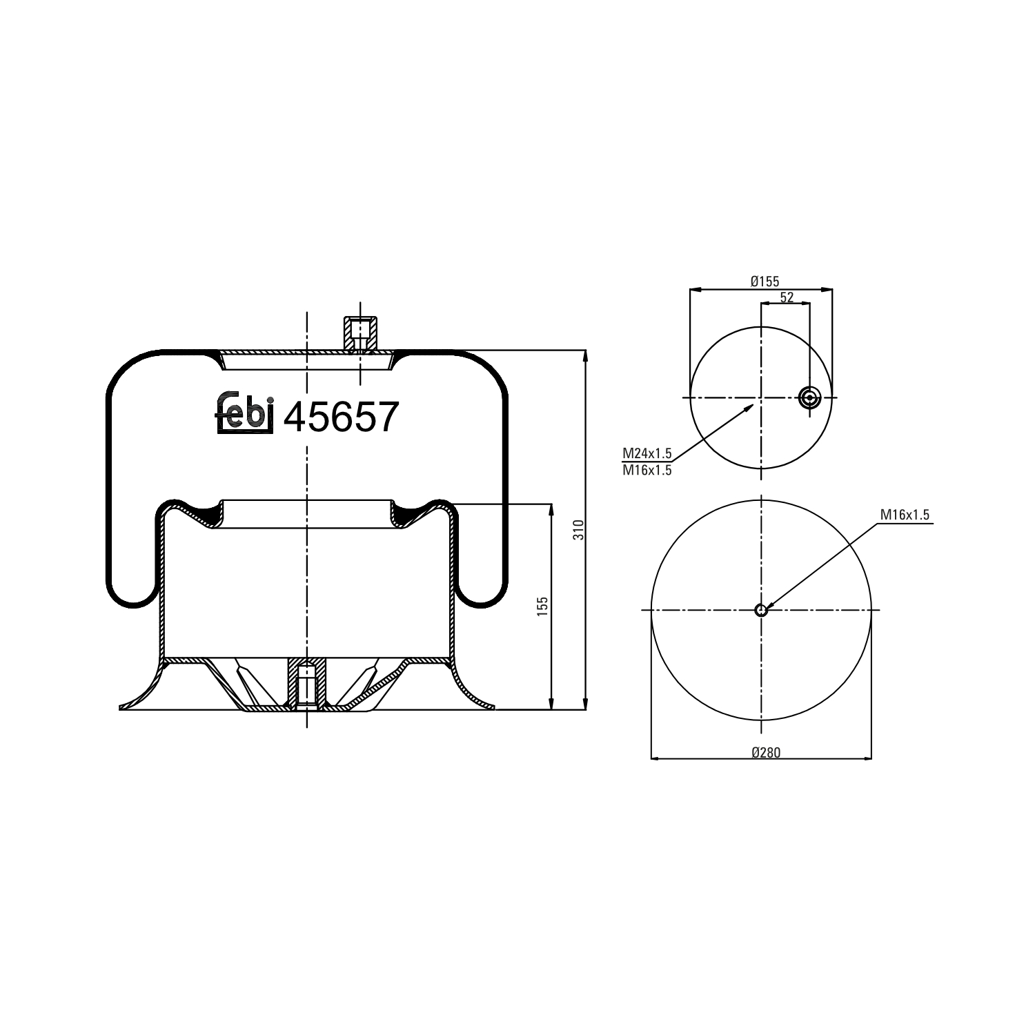 Febi Bilstein 1x 45657 Luftfederbalg mit Stahlkolben