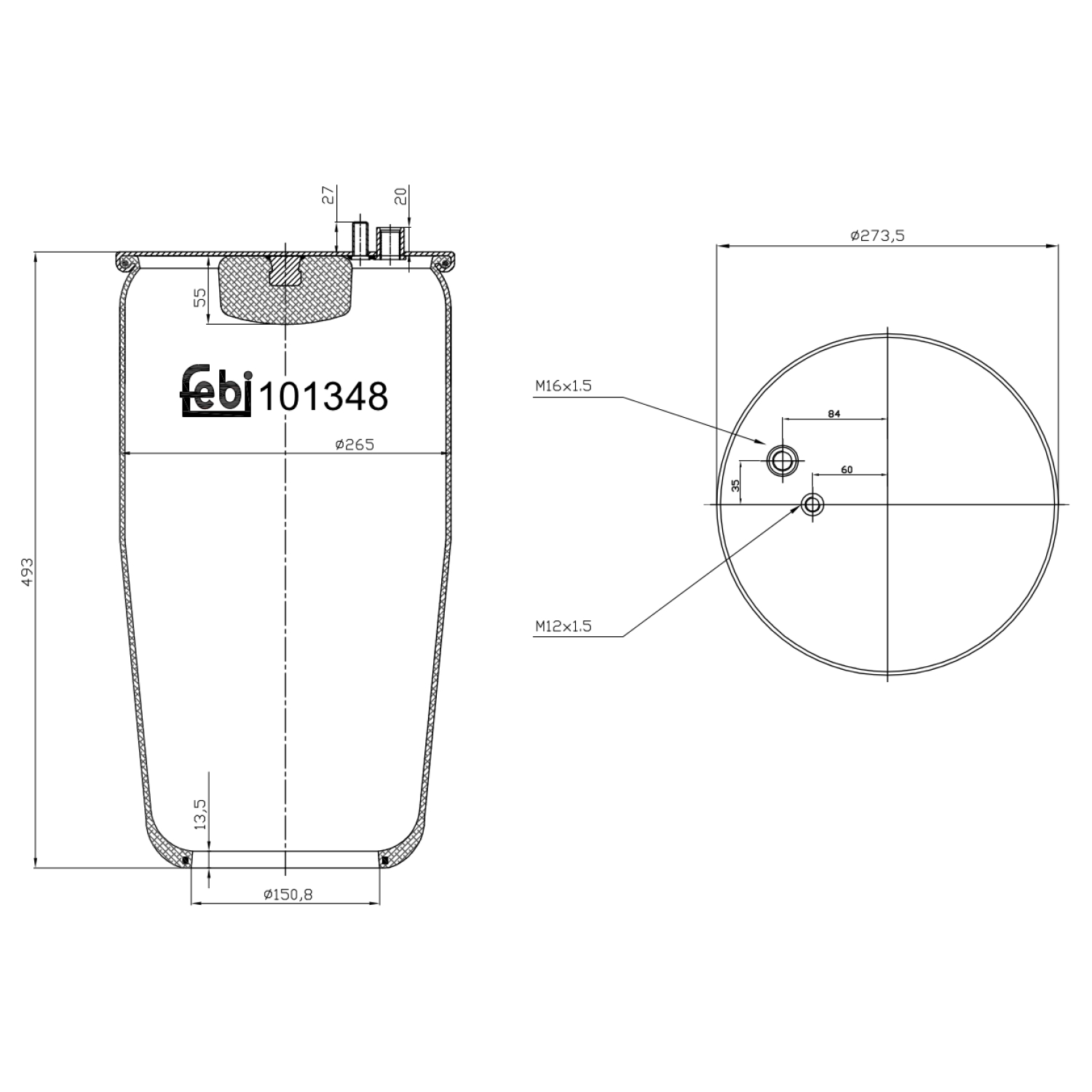 Febi Bilstein 101348 Luftfederbalg ohne Kolben , 1 Stück