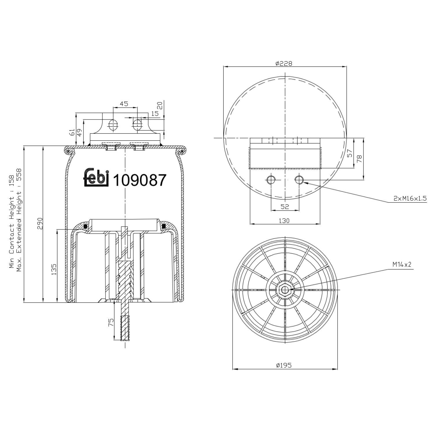 Febi Bilstein 109087 Luftfederbalg mit Kunststoffkolben und Kolbenstange, 1 Stück