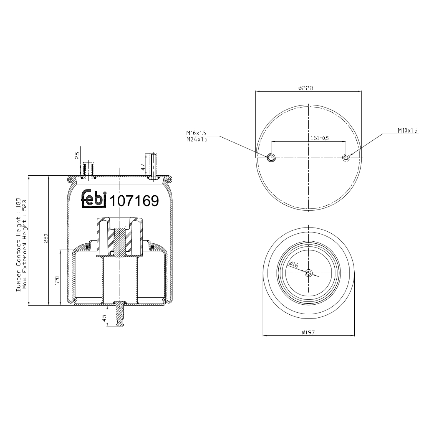 Febi Bilstein 1x 107169 Luftfederbalg mit Stahlkolben