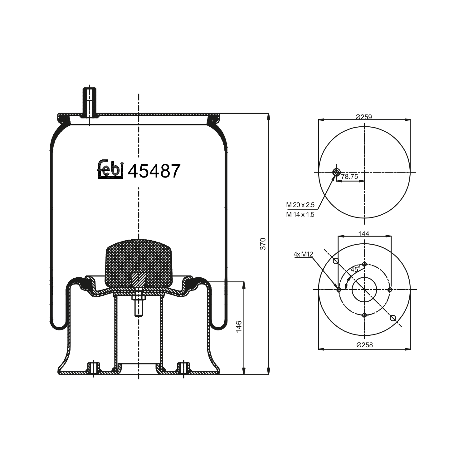 Febi Bilstein 1x I45487 Luftfederbalg mit Stahlkolben