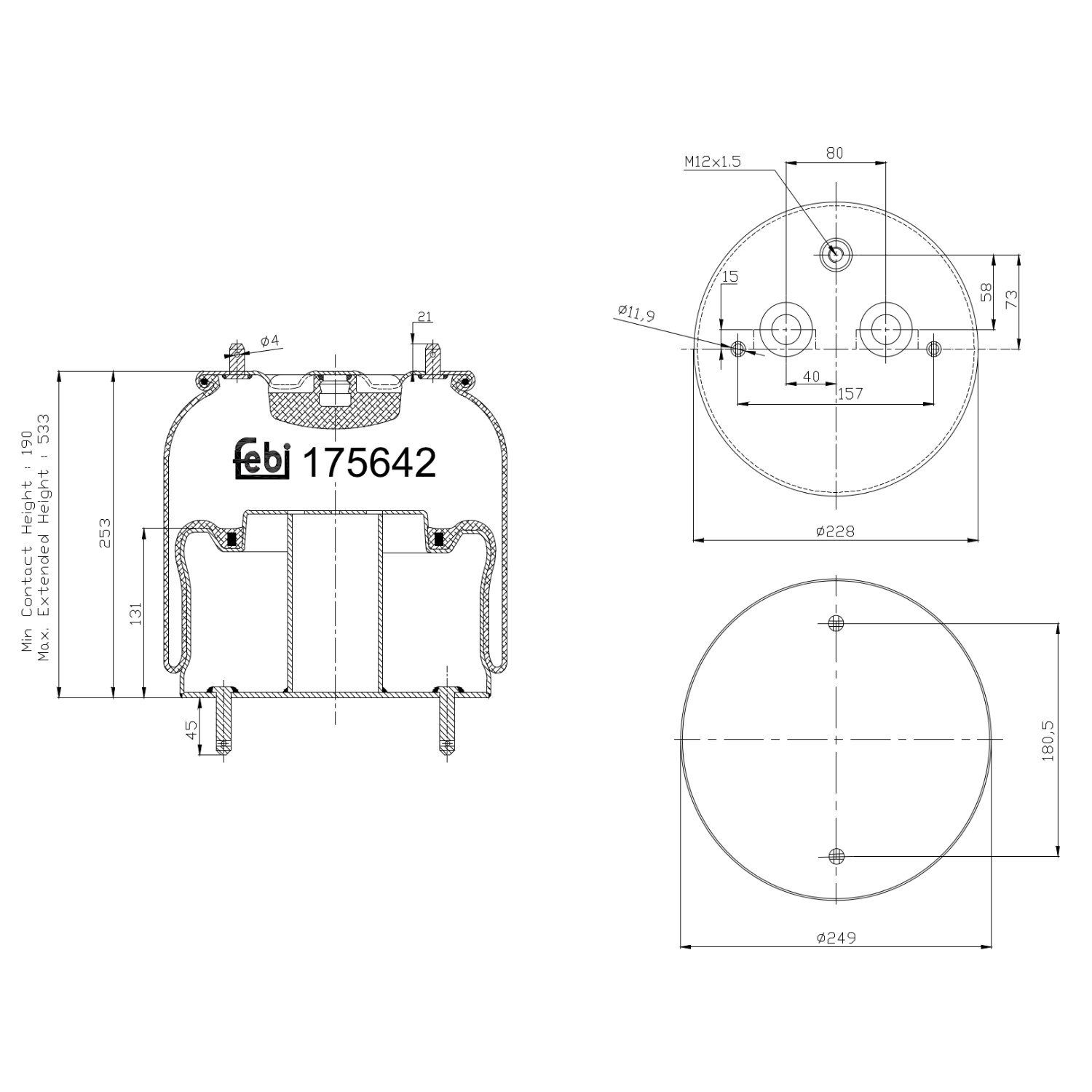 Febi Bilstein 1x 175642 Luftfederbalg mit Stahlkolben