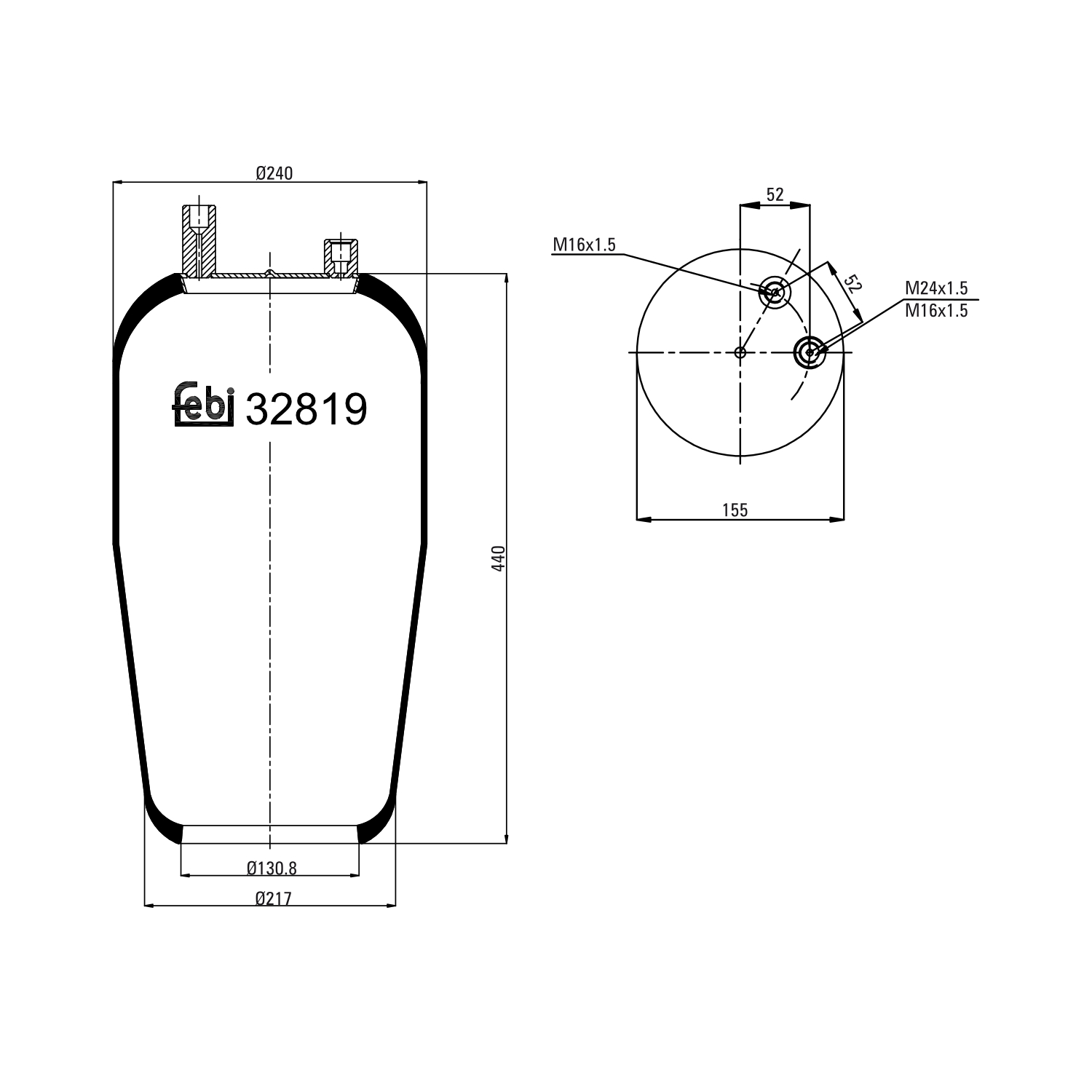 Febi Bilstein 32819 Luftfederbalg ohne Kolben , 1 Stück