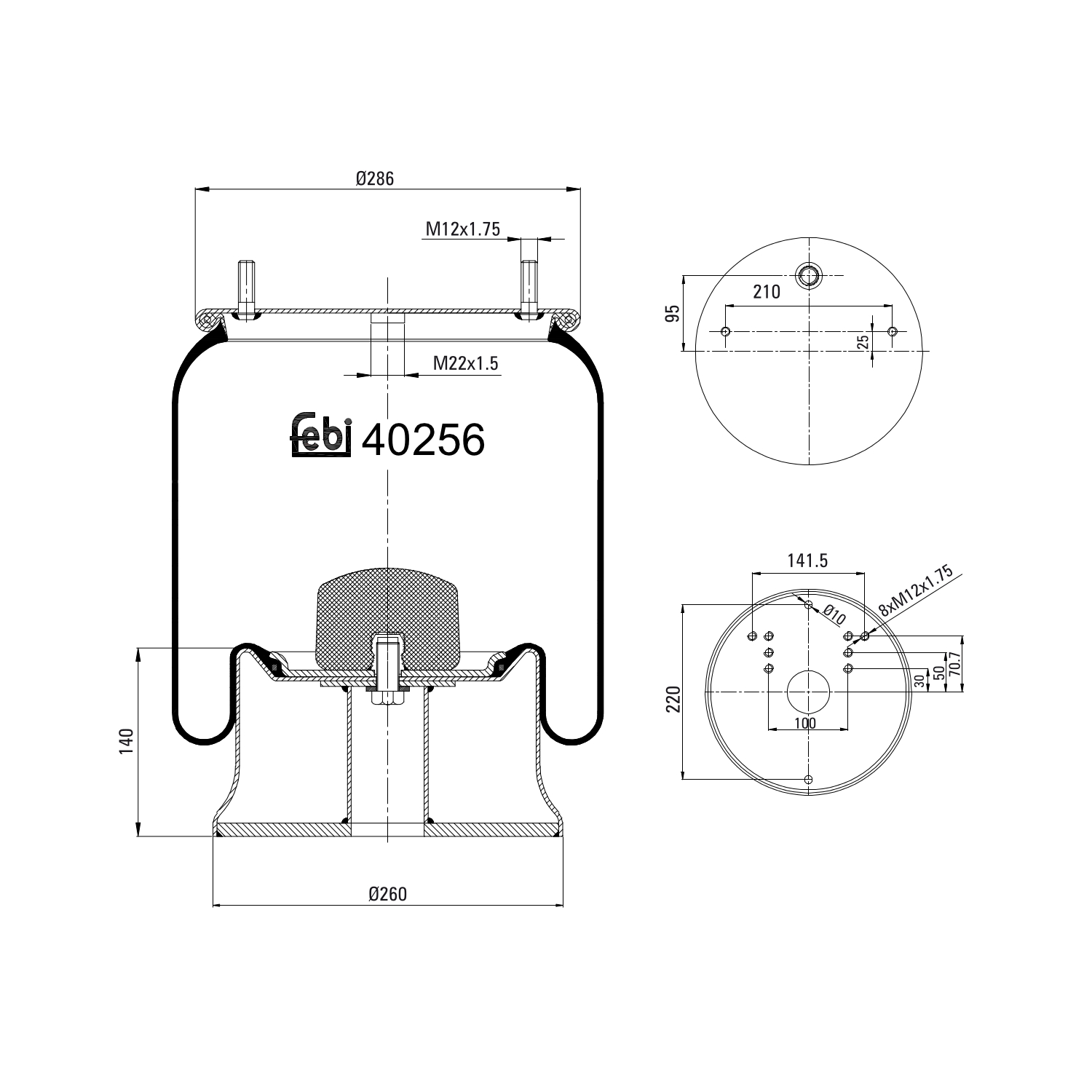 Febi Bilstein 40256 Luftfederbalg mit Stahlkolben, 1 Stück