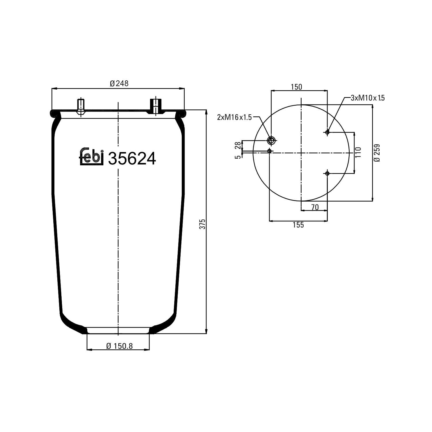 Febi Bilstein 35624 Luftfederbalg ohne Kolben , 1 Stück