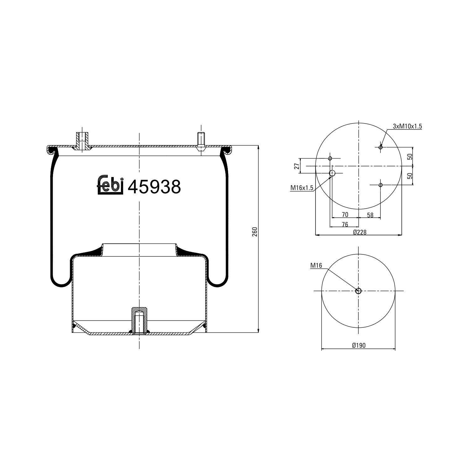 Febi Bilstein 45938 Luftfederbalg mit Stahlkolben , 1 Stück