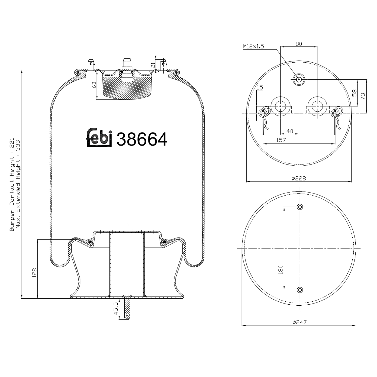 Febi Bilstein 38664 Luftfederbalg mit Stahlkolben , 1 Stück