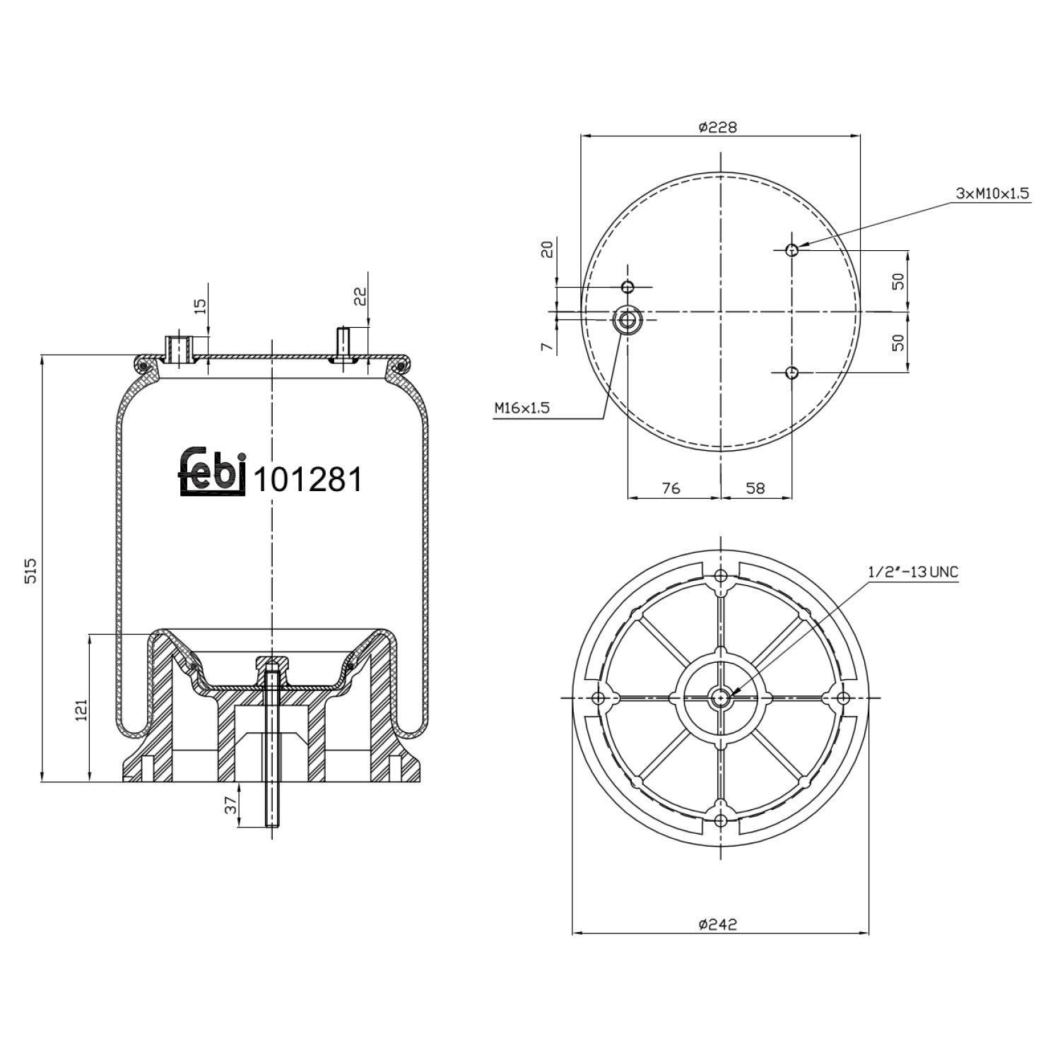 Febi Bilstein 101281 Luftfederbalg mit Kunststoffkolben und Kolbenstange , 1 Stück