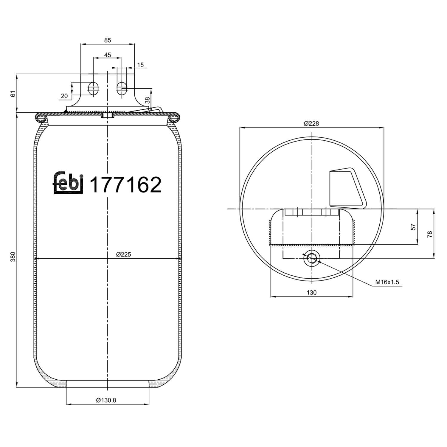 Federbalg, Luftfederung FEBI BILSTEIN 177162 für IVECO, Vorderachse links