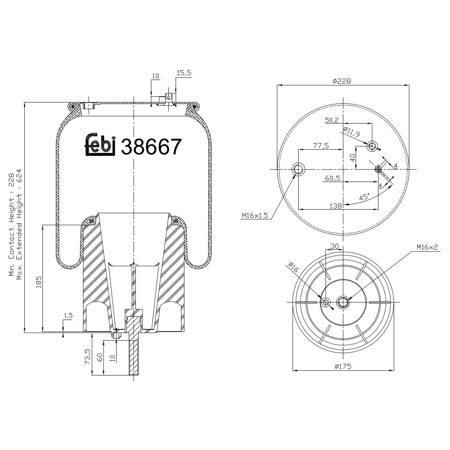 Febi Bilstein 38667 Luftfederbalg mit Stahlkolben und Kolbenstange , 1 Stück