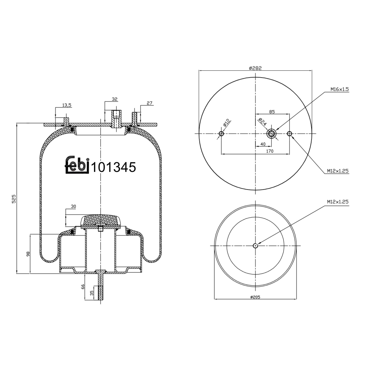 Febi Bilstein 101345 Luftfederbalg mit Stahlkolben und Kolbenstange , 1 Stück