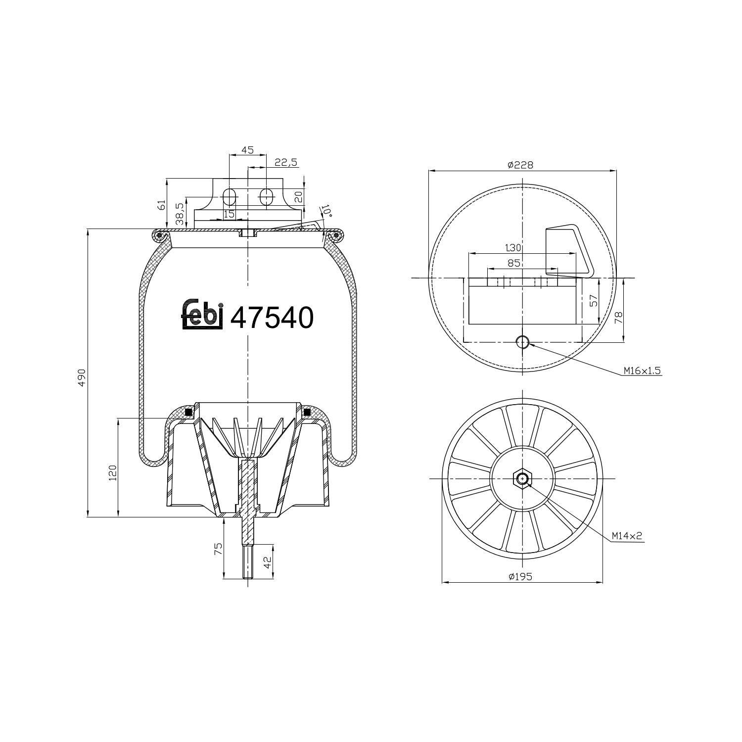 Febi Bilstein 47540 Luftfederbalg mit Kunststoffkolben und Kolbenstange , 1 Stück