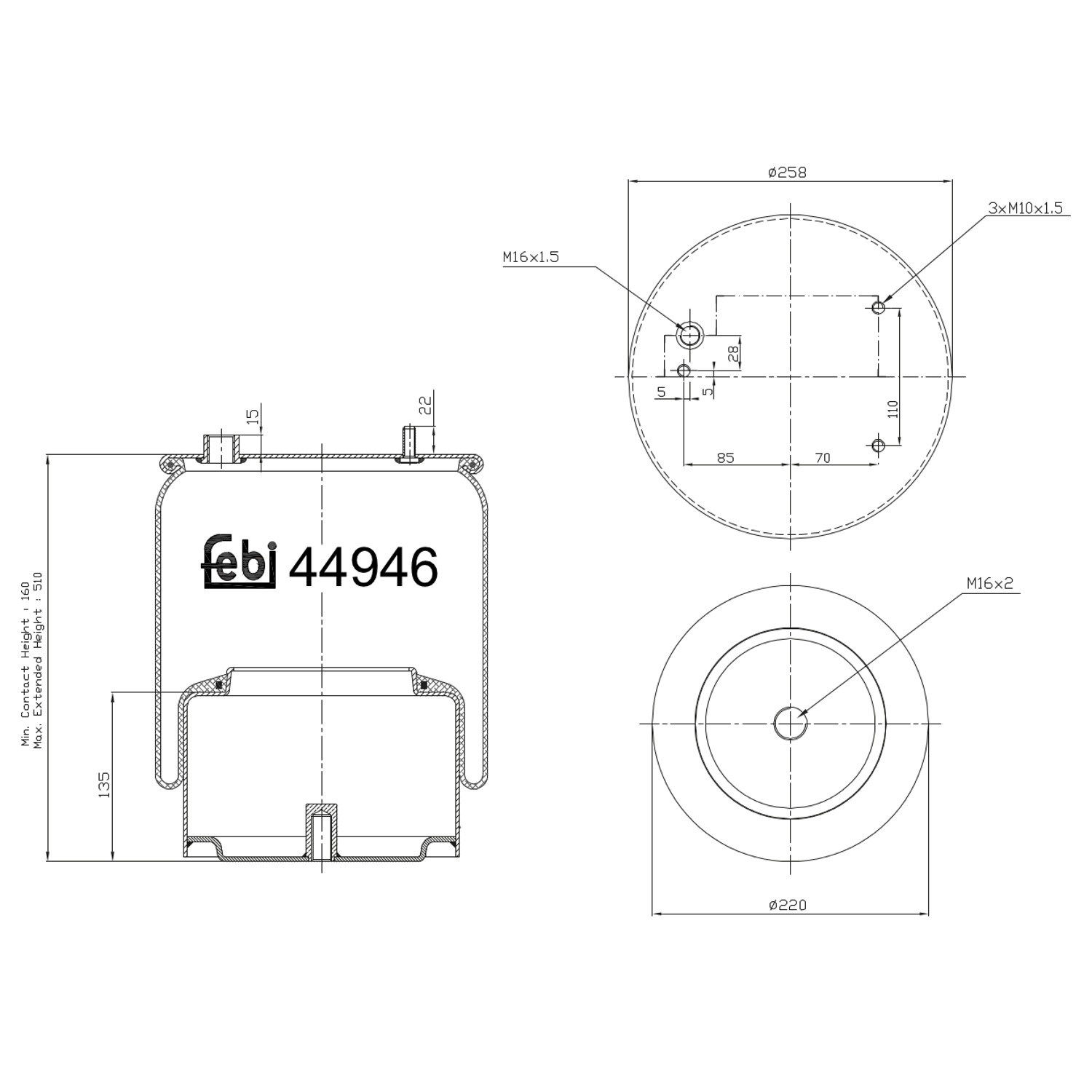 Febi Bilstein 44946 Luftfederbalg mit Stahlkolben , 1 Stück