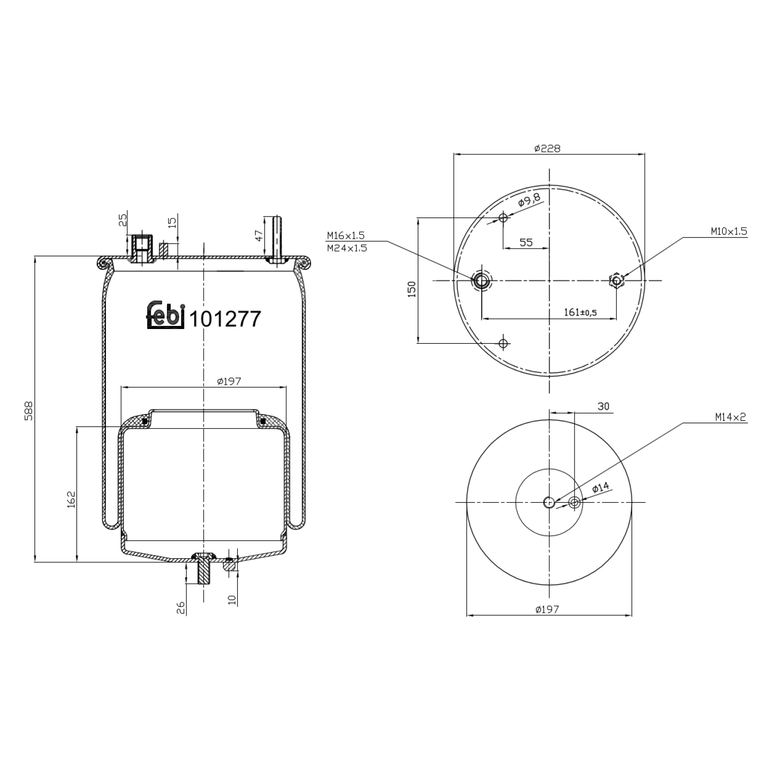 Febi Bilstein 101277 Luftfederbalg mit Stahlkolben und Kolbenstange , 1 Stück