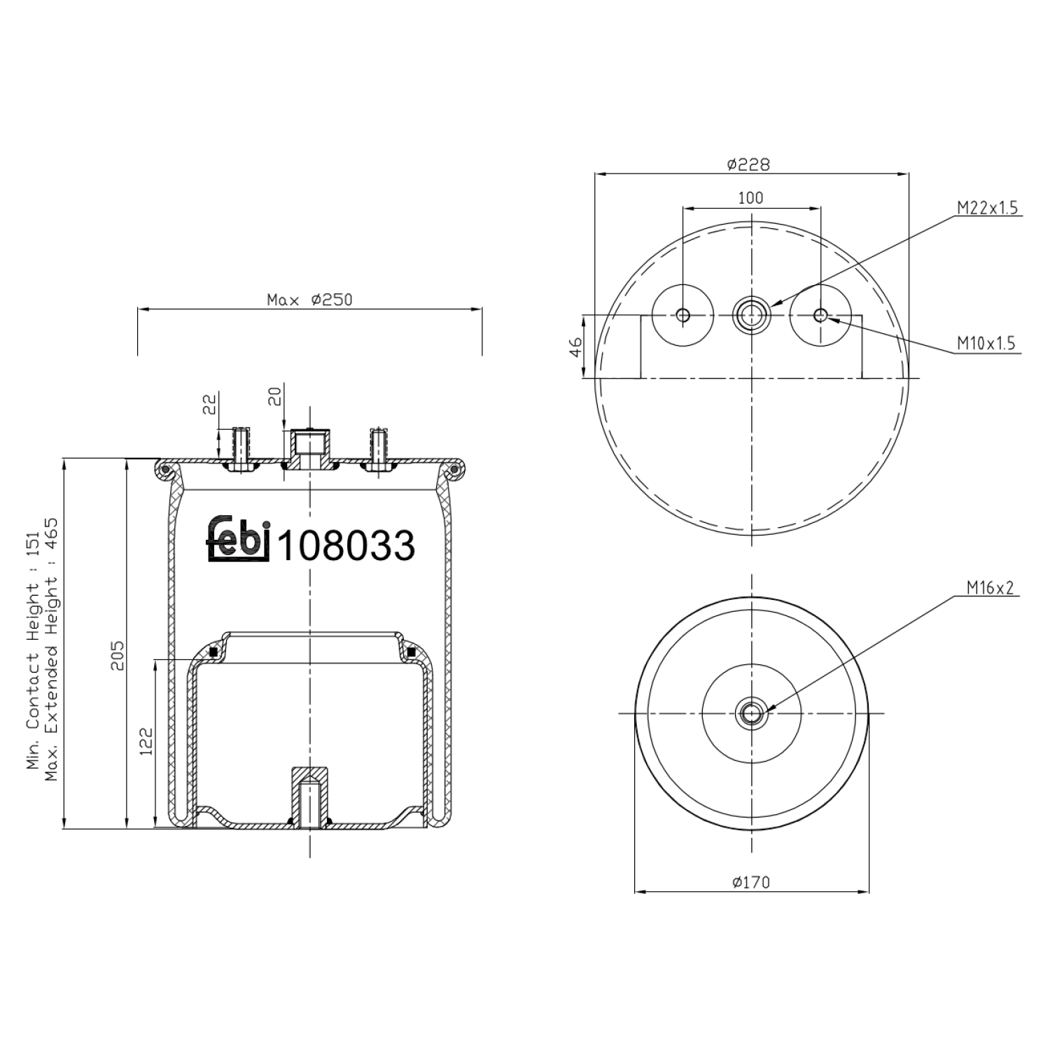 Febi Bilstein 1x 108033 Luftfederbalg mit Stahlkolben