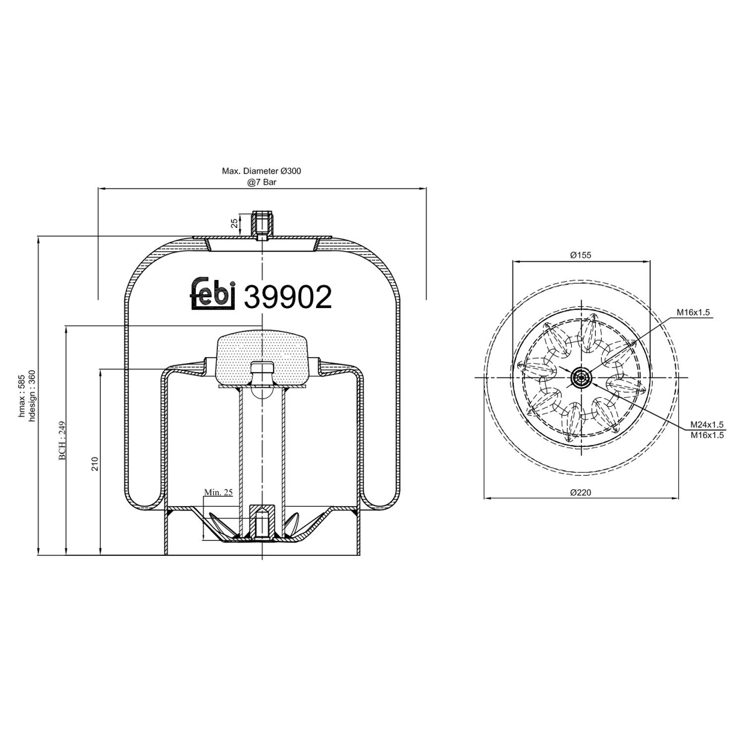 Febi Bilstein 39902 Luftfederbalg mit Stahlkolben , 1 Stück