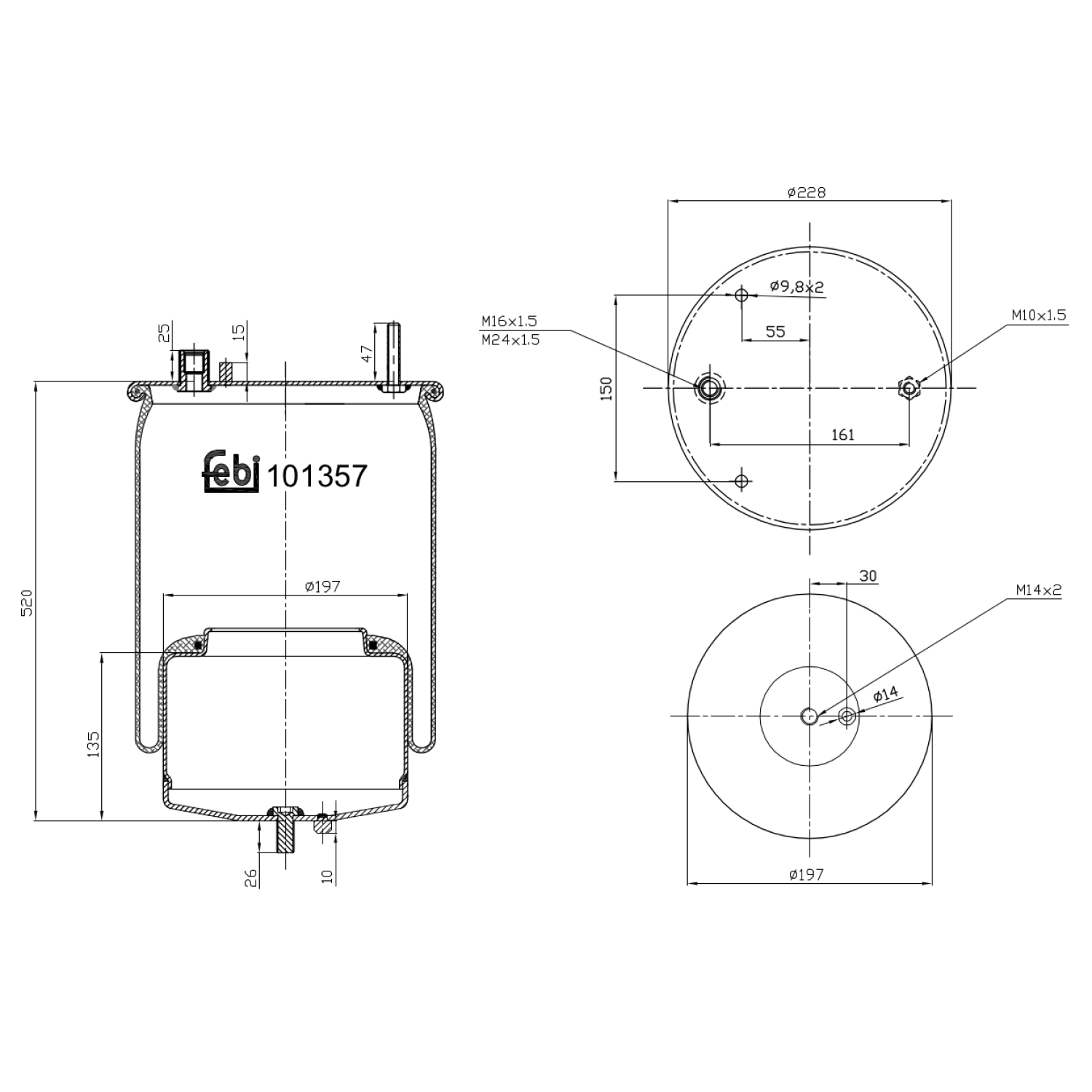 Febi Bilstein 101357 Luftfederbalg mit Stahlkolben und Kolbenstange , 1 Stück