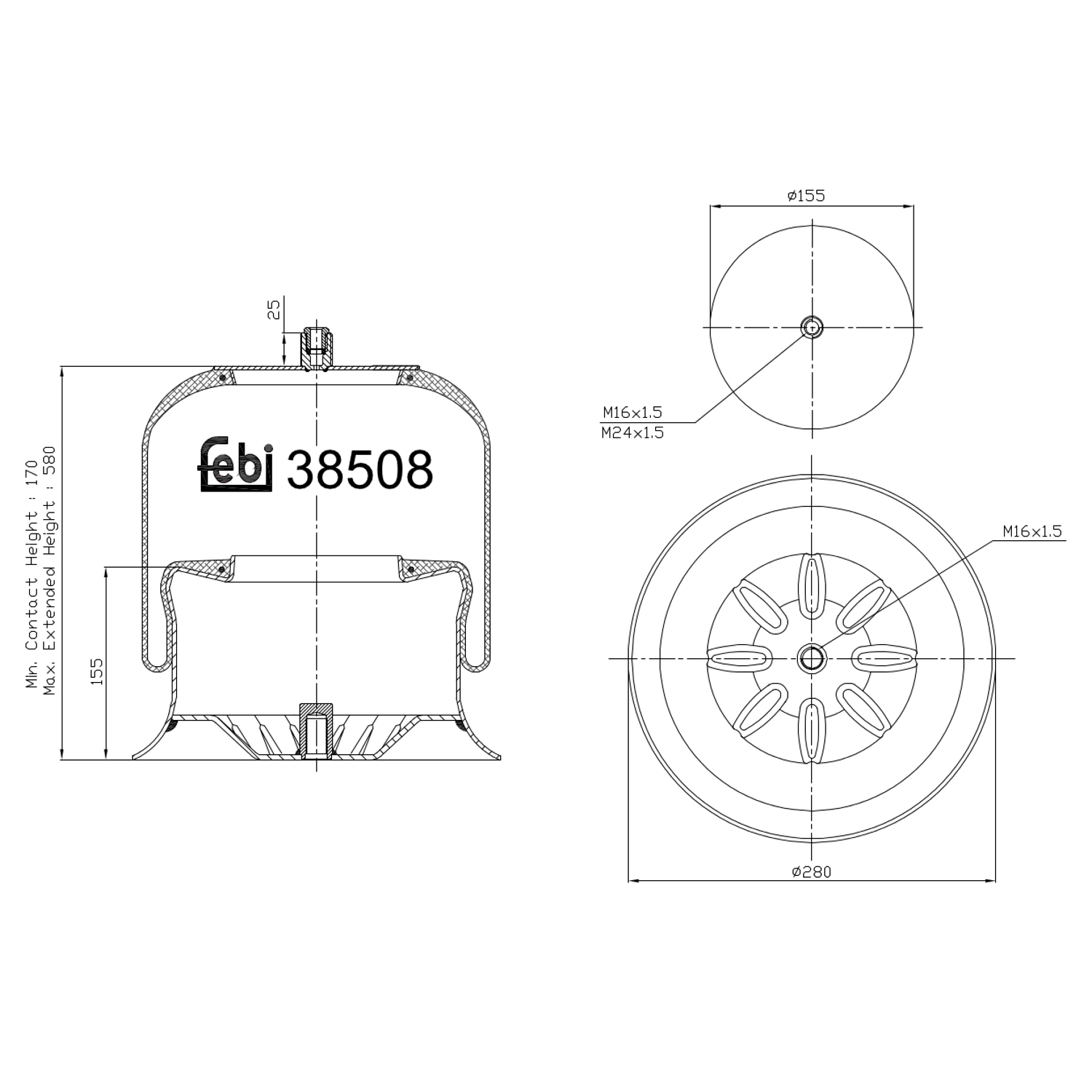 Febi Bilstein 38508 Luftfederbalg mit Stahlkolben , 1 Stück