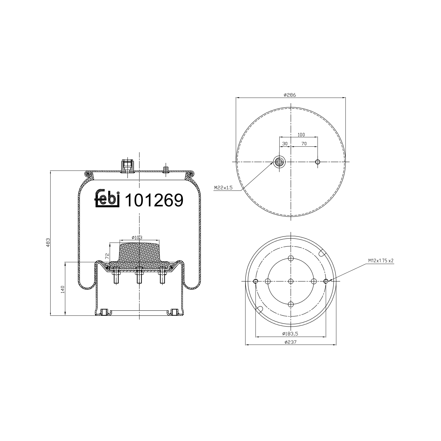 Febi Bilstein 1x 101269 Luftfederbalg mit Stahlkolben