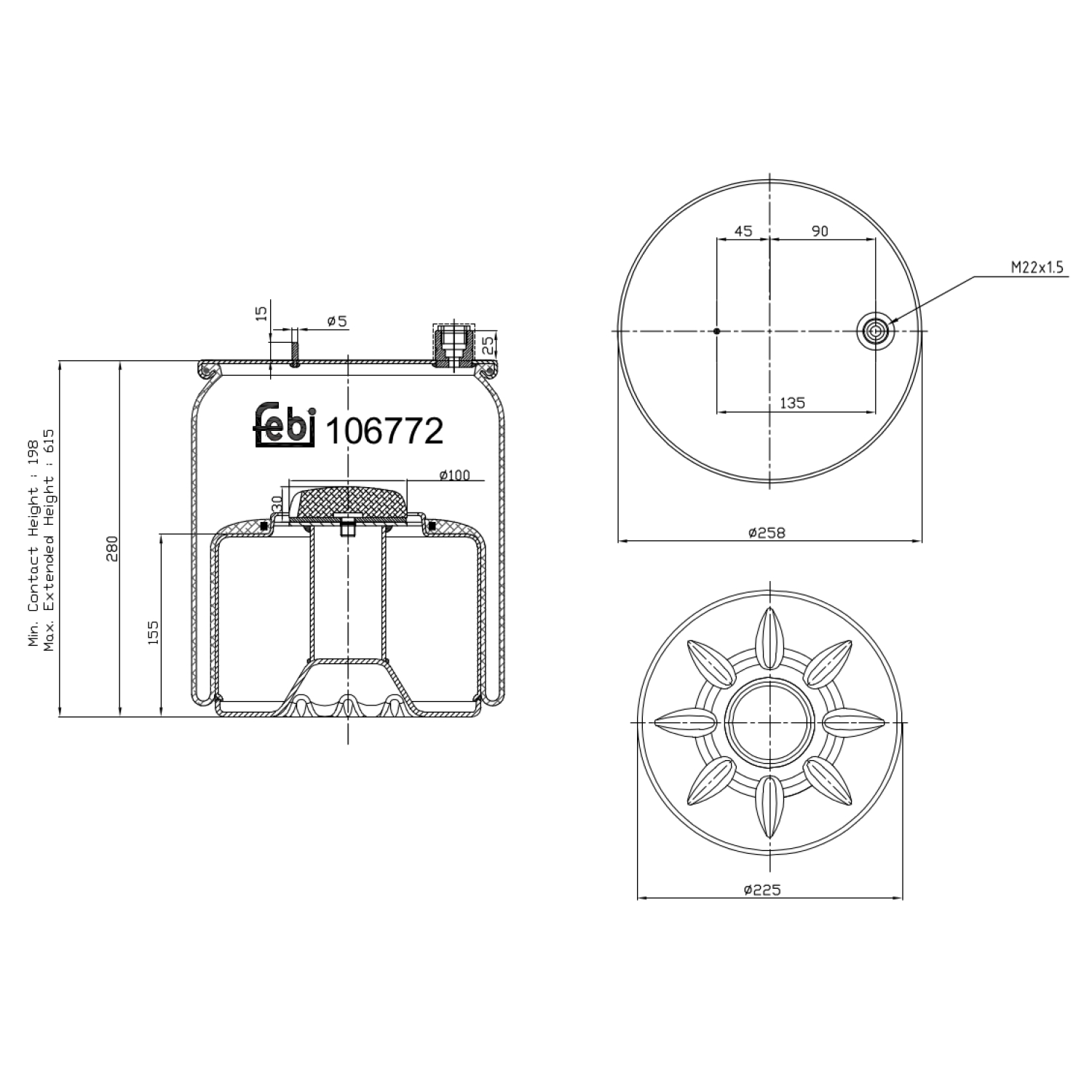 Febi Bilstein 1x 106772 Luftfederbalg mit Stahlkolben