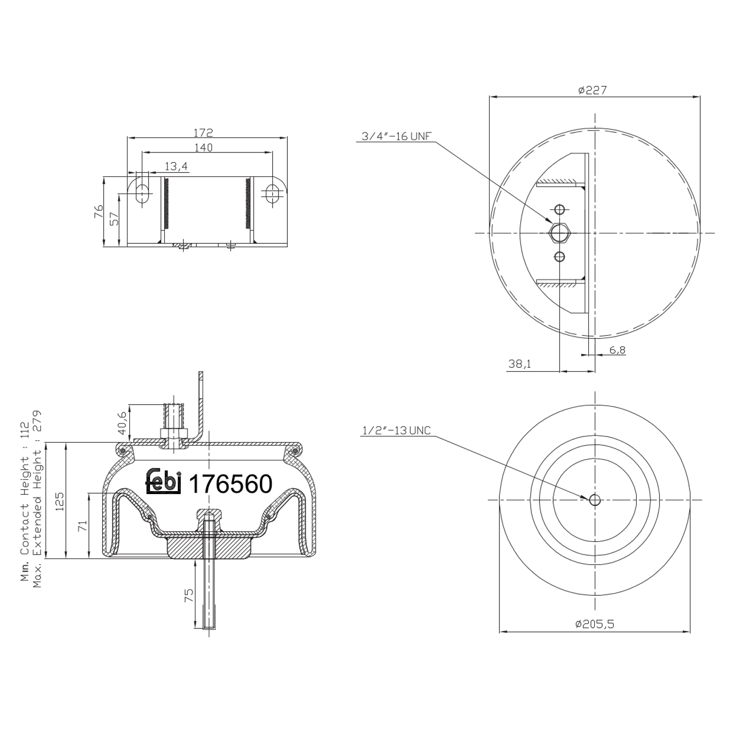 Federbalg, Luftfederung FEBI BILSTEIN 176560 für DAF, Hinterachse