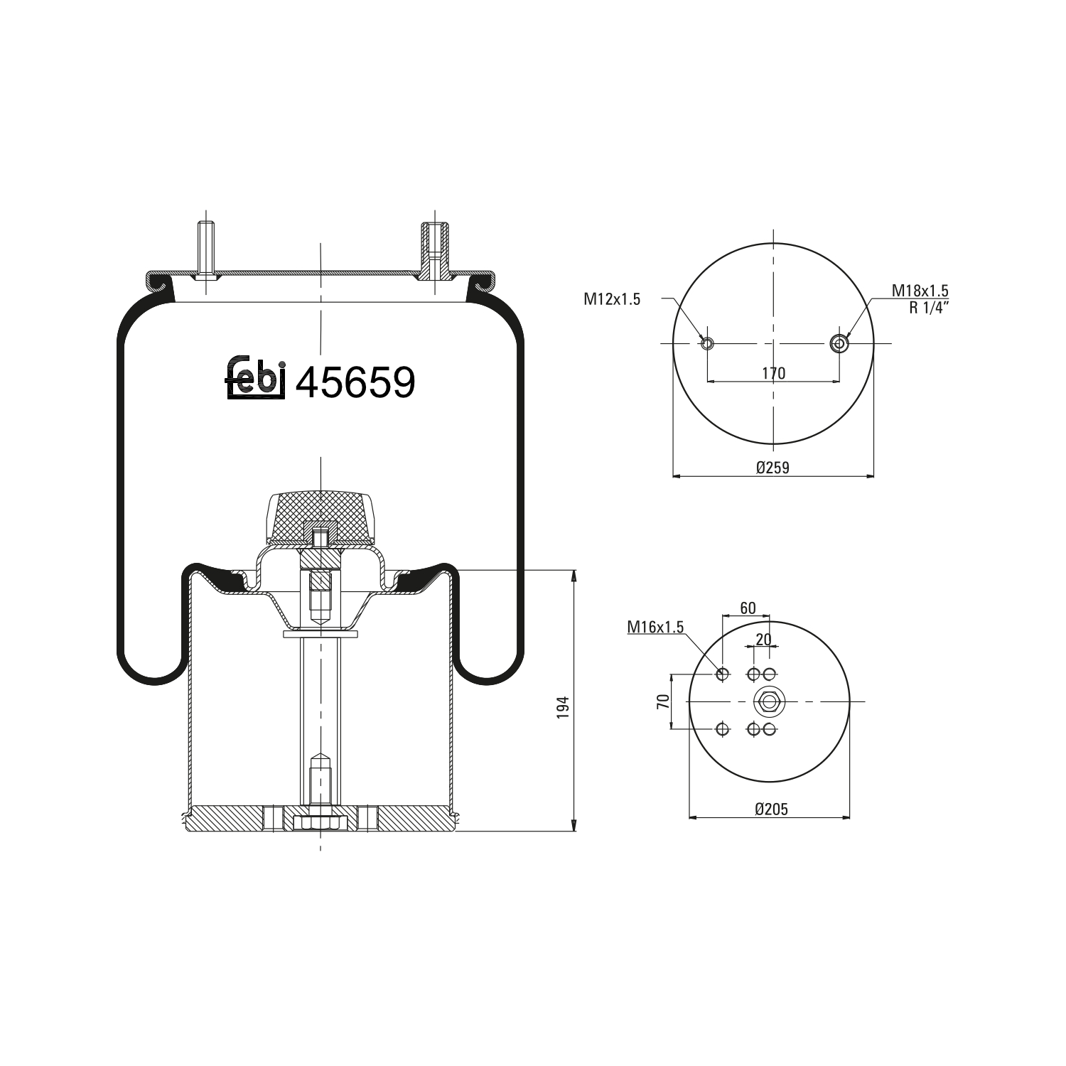 Febi Bilstein 45659 Luftfederbalg mit Stahlkolben , 1 Stück