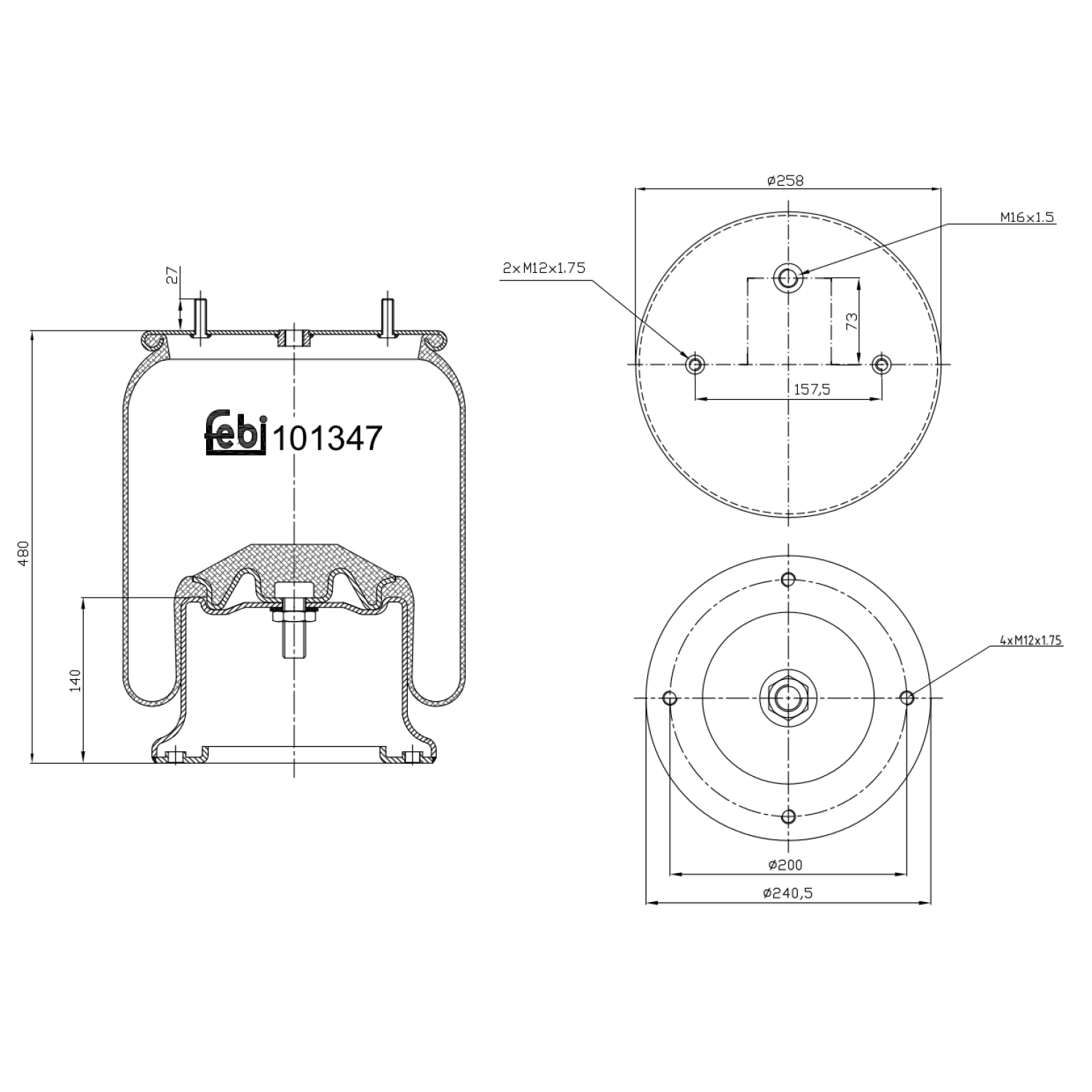 Febi Bilstein 101347 Luftfederbalg mit Stahlkolben , 1 Stück