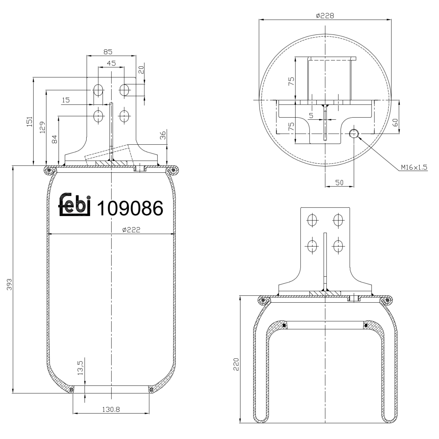 Febi Bilstein 109086 Luftfederbalg ohne Kolben, 1 Stück