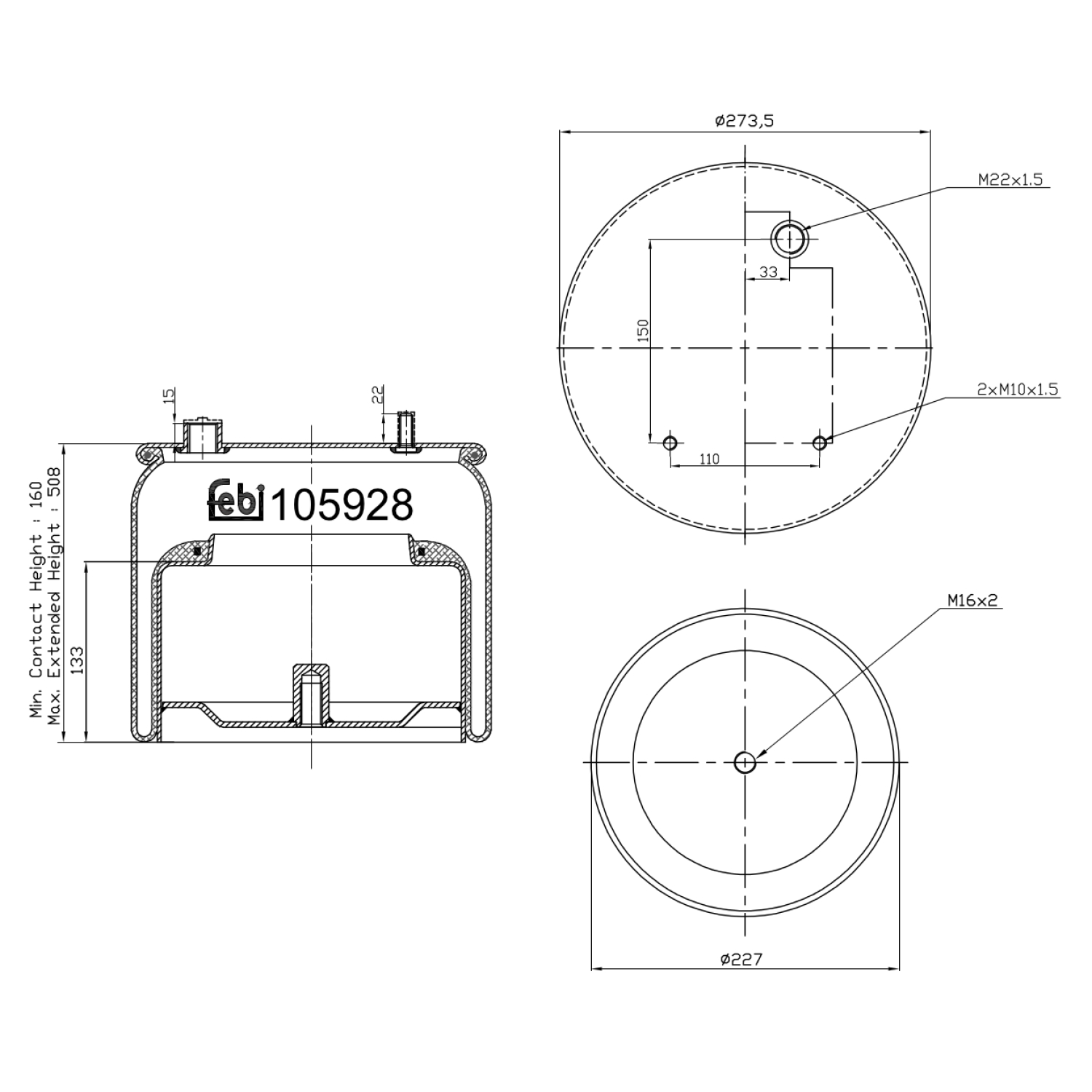 Febi Bilstein 105928 Luftfederbalg mit Stahlkolben, 1 Stück