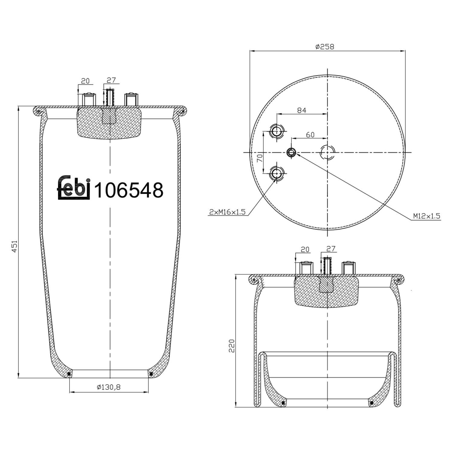 Febi Bilstein 106548 Luftfederbalg ohne Kolben, 1 Stück