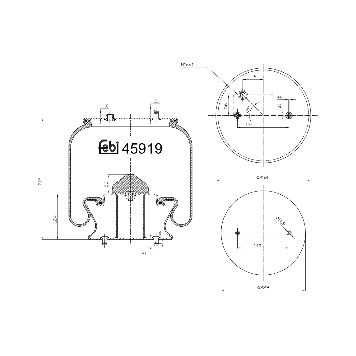 Febi Bilstein 45919 Luftfederbalg mit Stahlkolben , 1 Stück