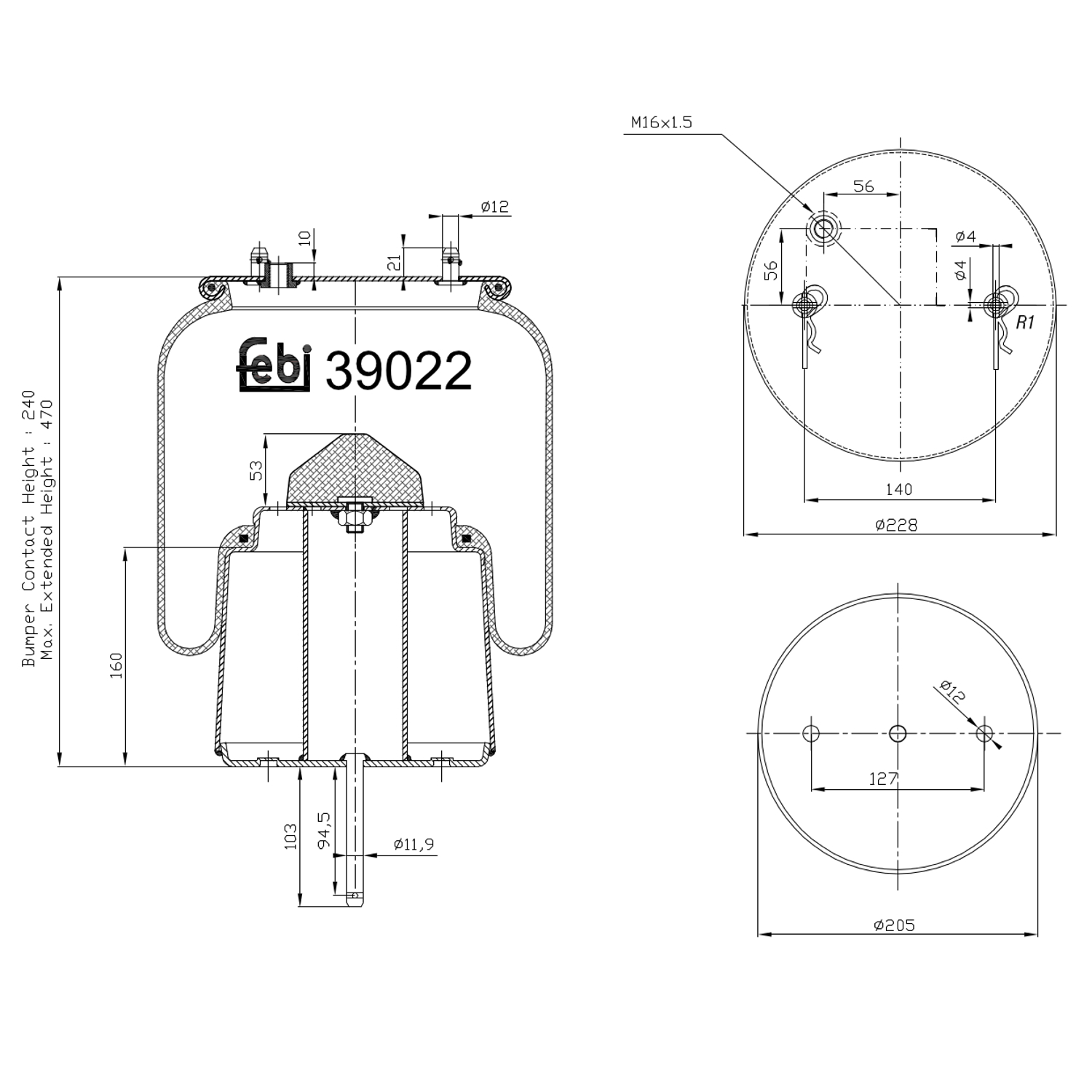 Febi Bilstein 39022 Luftfederbalg mit Stahlkolben und Kolbenstange , 1 Stück