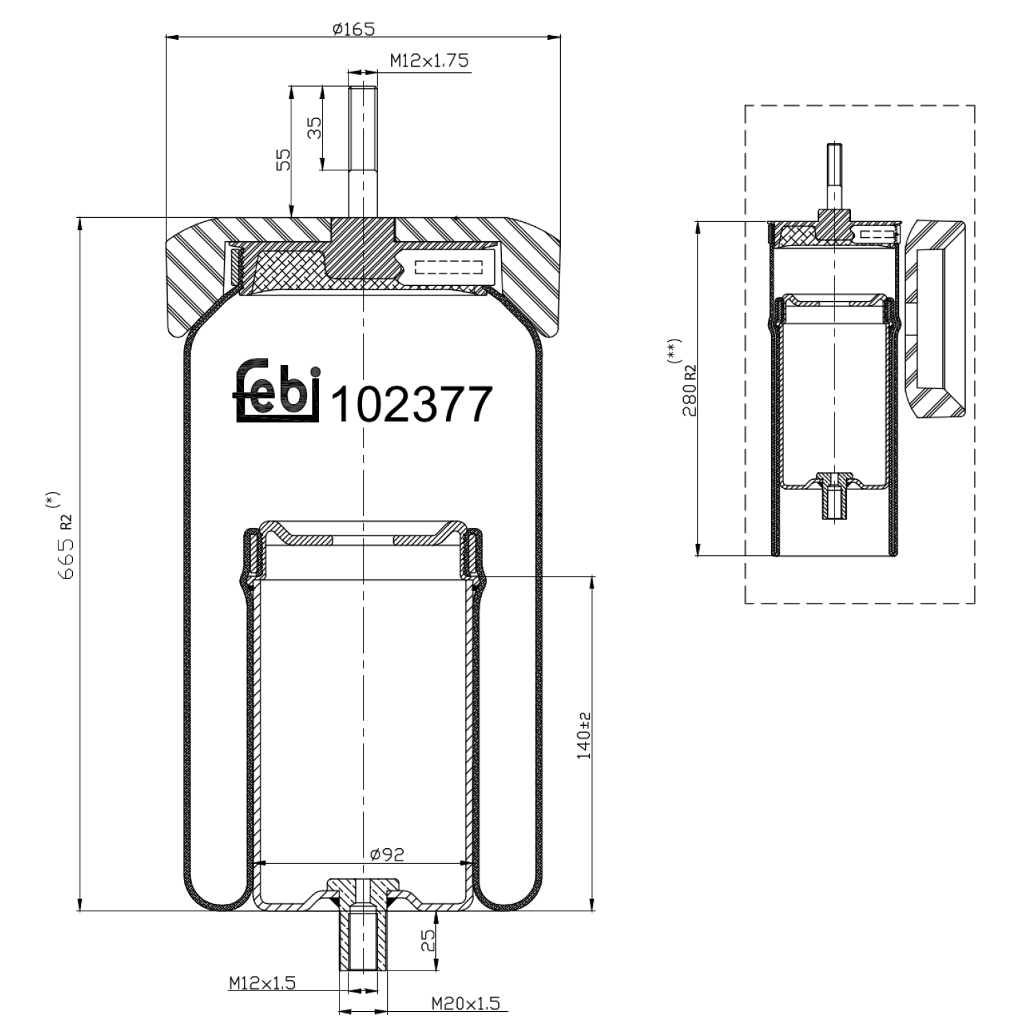 Febi Bilstein 102377 Luftfederbalg für Liftachse, mit Stahlkolben , 1 Stück