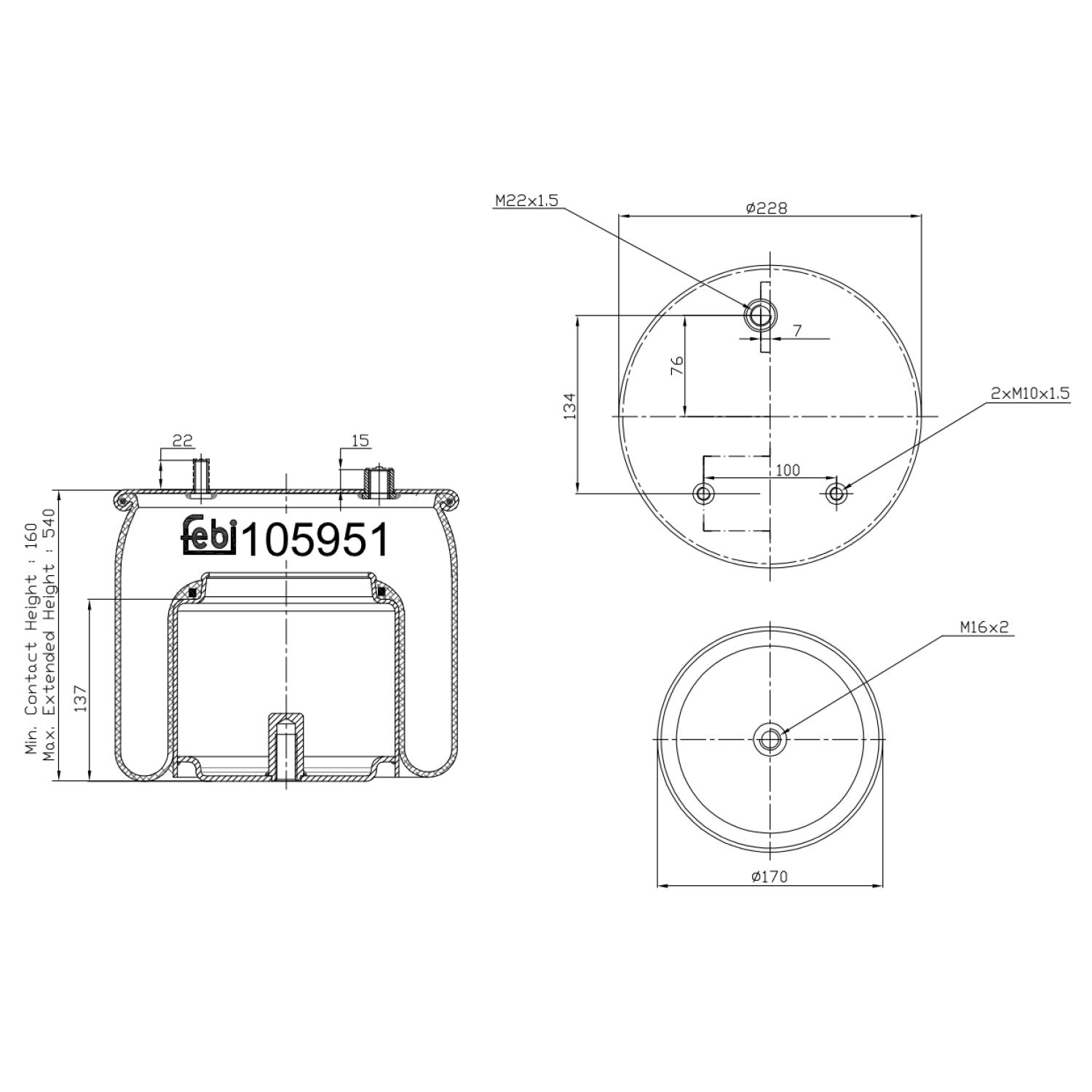 Febi Bilstein 1x 105951 Luftfederbalg mit Stahlkolben