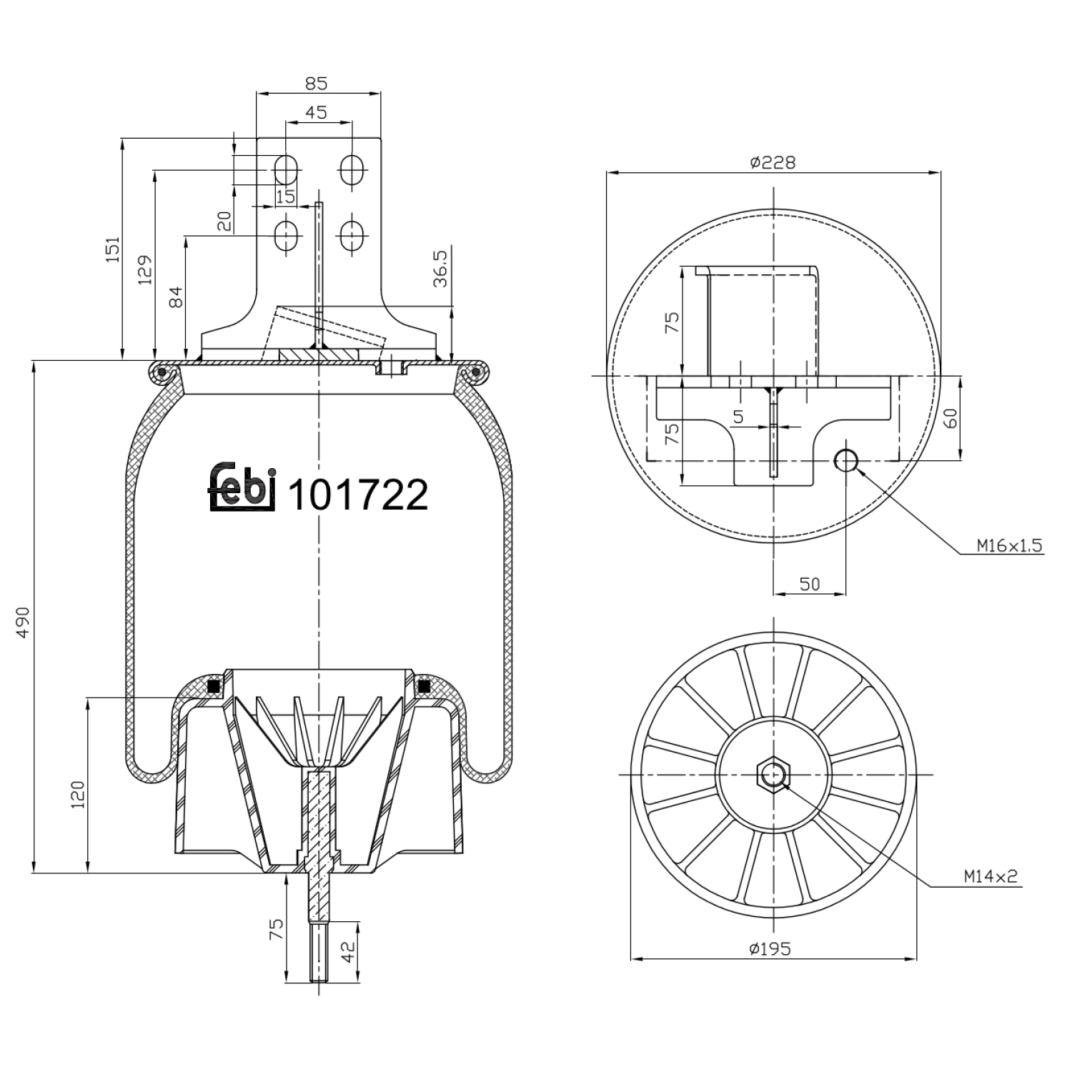 Febi Bilstein 101722 Luftfederbalg mit Kunststoffkolben und Kolbenstange , 1 Stück