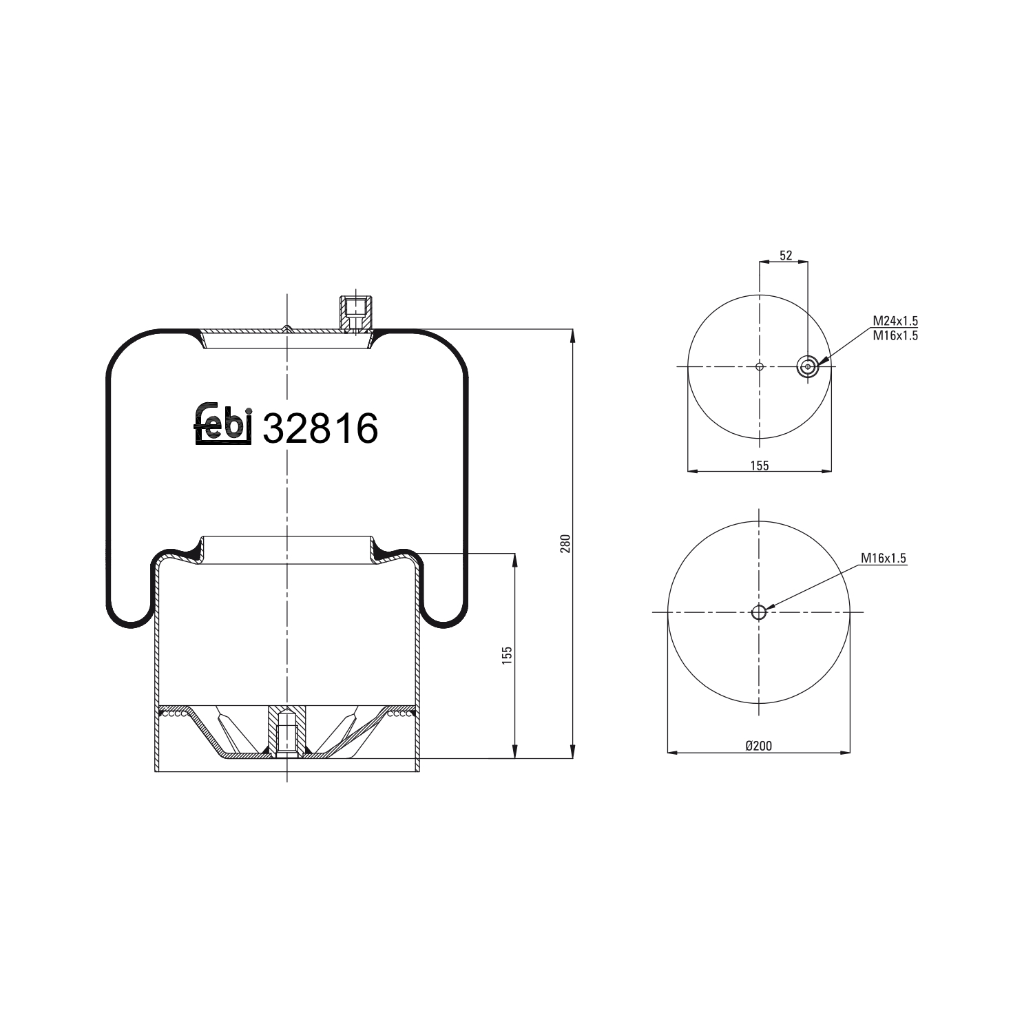 Febi Bilstein 32816 Luftfederbalg mit Stahlkolben , 1 Stück