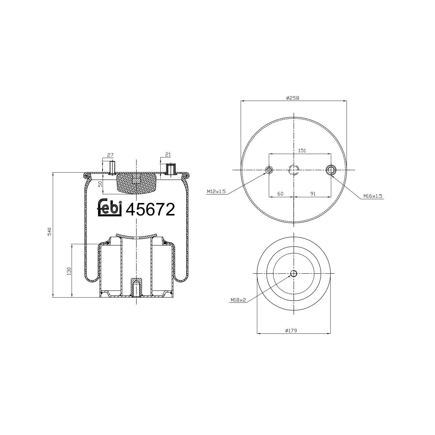 Febi Bilstein 1x 46280 Federbalg, Luftfederung für MAN, Hinterachse