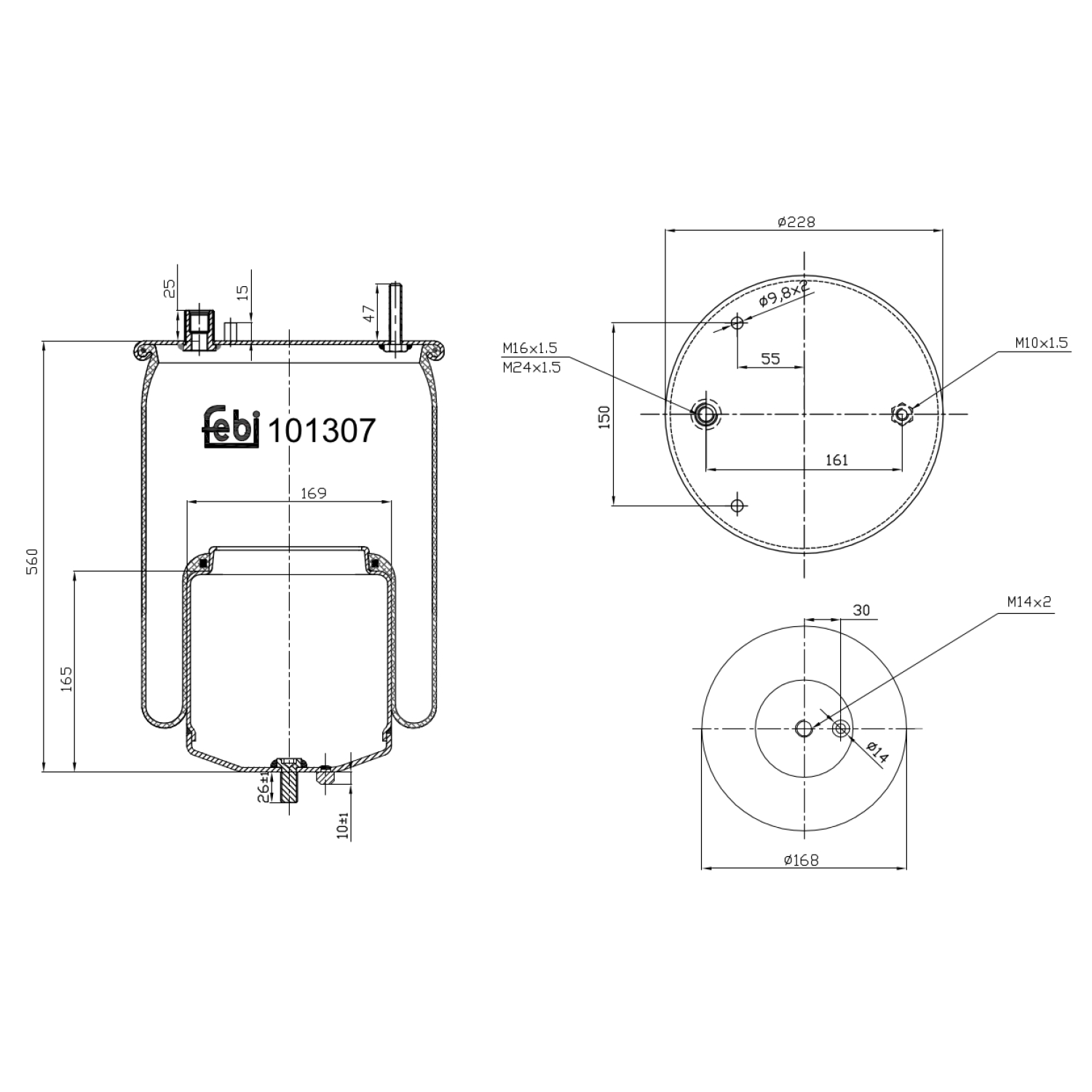 Febi Bilstein 101307 Luftfederbalg mit Stahlkolben und Kolbenstange , 1 Stück