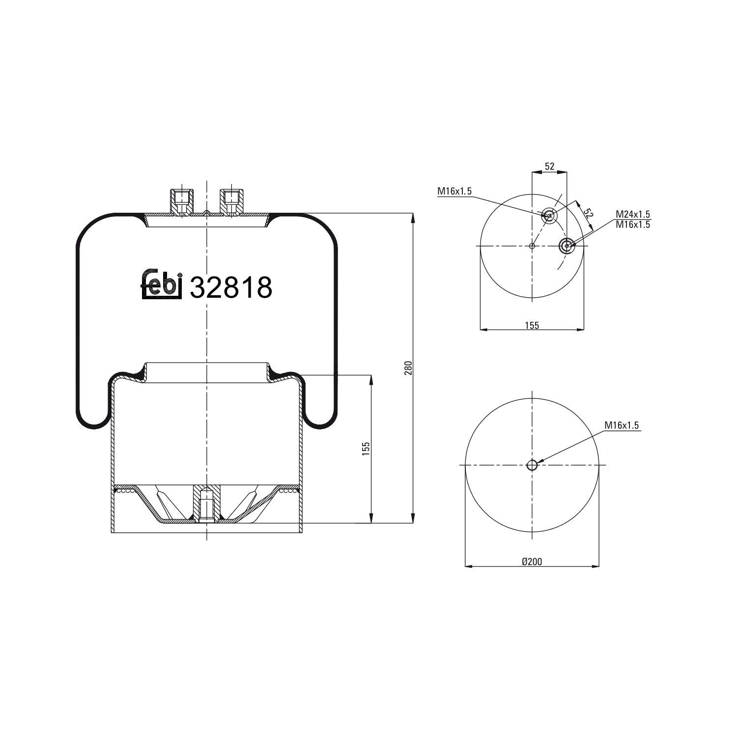 Febi Bilstein 32818 Luftfederbalg mit Stahlkolben , 1 Stück