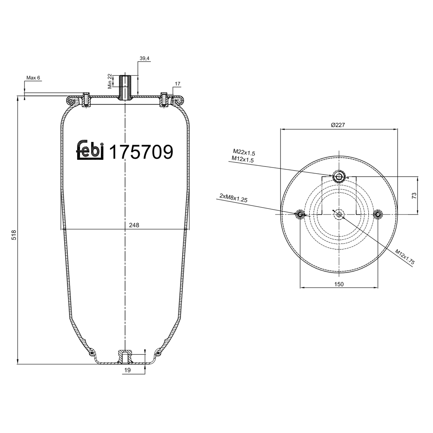 Febi Bilstein 1x 175709 Luftfederbalg ohne Kolben